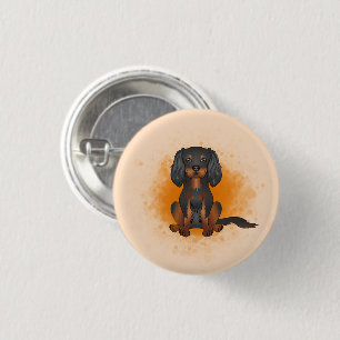Zwart & Tan Cavalier King Charles-hond op oranje Ronde Button 3,2 Cm