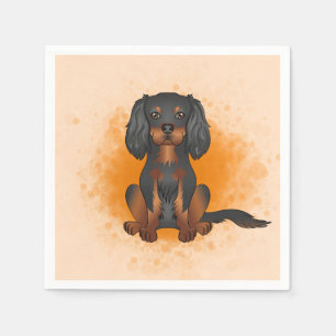 Zwart & Tan Cavalier King Charles-hond op oranje Servet
