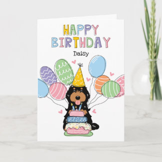 Zwart Tan Cockapoo Cavapoo Hond Gelukkige Verjaard Kaart