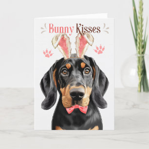 Zwart Tan Coonhound in Bunny Ears voor Pasen Feestdagen Kaart