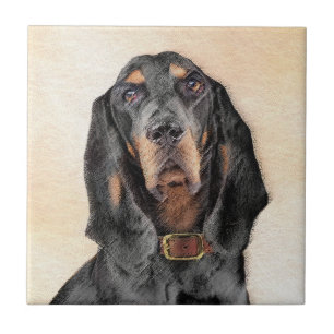 Zwart & Tan Coonhound Schilderij - Originele Honde Tegeltje
