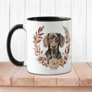 Zwart Tan Dachshund Hond Herfst krans Mok