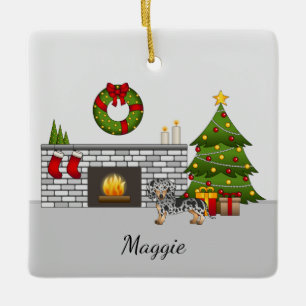 Zwart & Tan Dapple Gladharige Dachshund Kerstmis Keramisch Ornament
