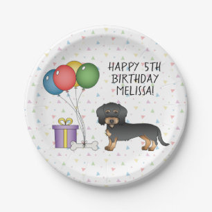 Zwart & Tan Draadharige Dachshund Hond - Verjaarda Papieren Bordje