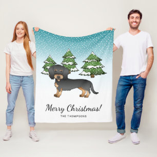 Zwart & Tan Draadharige Dachshund in Winterbos Fleece Deken
