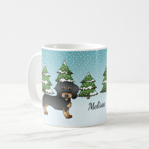 Zwart & Tan Draadharige Dachshund in Winterbos Koffiemok