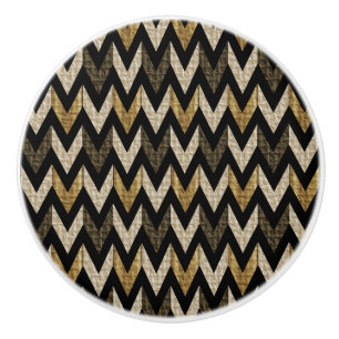 Zwart, Tan en Gold Herringbone gestructureerd ontw Keramische Knop