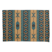 Zwart Tan en Turquoise Azteeks Patroon Kussensloop (Voorkant)