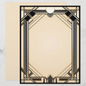 Zwart Tan en White Art Deco Lijst Briefhoofd (Voorkant / Achterkant)