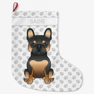 Zwart & Tan Franse Bulldog / Franse Bulldog Hond & Grote Kerstsok