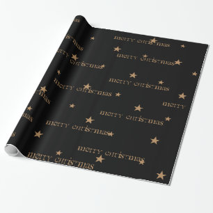 Zwart & Tan Merry Christmas Star Gift Wrap Cadeaupapier