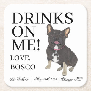 Zwart Tan Tricolor Frenchie Franse Bulldog Wedding Vierkante Kartonnen Onderzetter