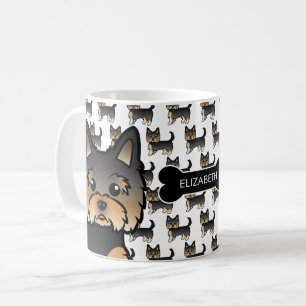 Zwart & Tan Yorkie Met Hondenbot & Naam Koffiemok