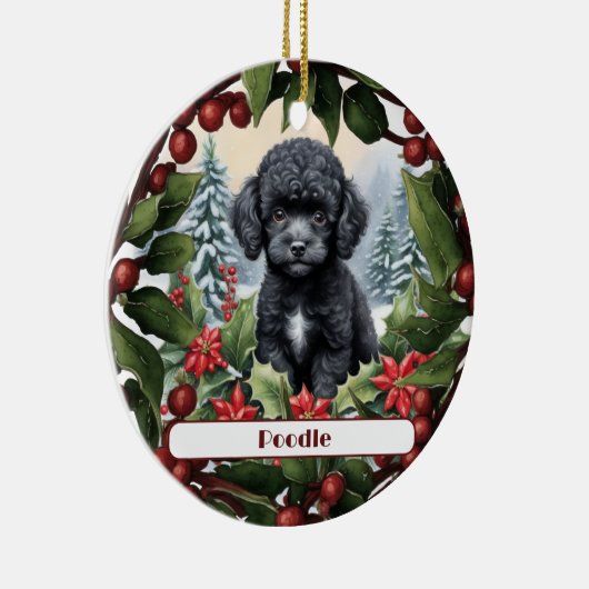 Zwart Teacup Poedel Puppy Custom Kerstmis Keramisch Ornament (Rechts)