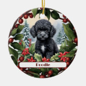 Zwart Teacup Poedel Puppy Custom Kerstmis Keramisch Ornament (Voorkant)