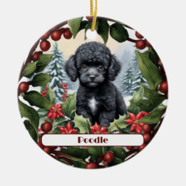 Zwart Teacup Poedel Puppy Custom Kerstmis Keramisch Ornament