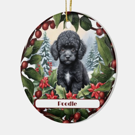 Zwart Teacup Poedel Puppy Custom Kerstmis Keramisch Ornament (Links)