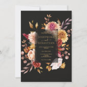 Zwart Terracotta Herfst Floral Boho Chic Bruiloft Kaart (Voorkant)