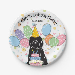 Zwart Tibetaans Terriër Verjaardagsfeestje Papier Papieren Bordje