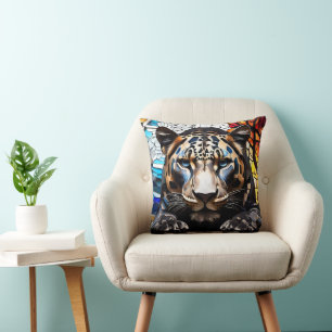 Zwart Tijger Mozaïek Glas in lood Kussen