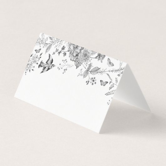 Zwart Toile De Jouy Floral Place Card Tafeldecor Kaart (Voorkant)