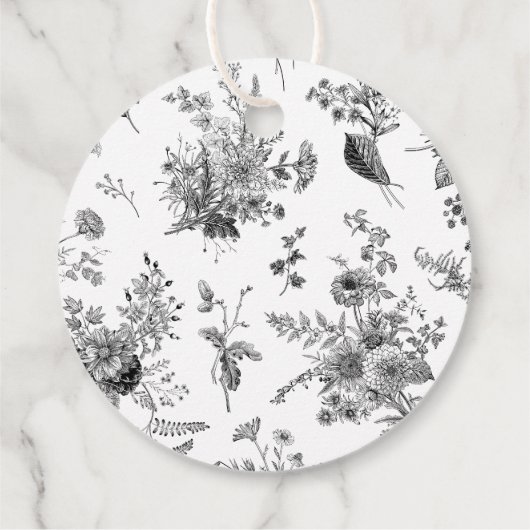 Zwart Toile Jouy Bloemen Baby shower Favoriet Bedankjes Labels (Achterkant)