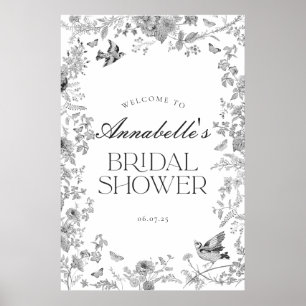 Zwart Toile Jouy Bloemige Bruiloft Welcome Bord Poster