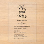 zwart transparant heer en mevrouw Elegant Wedding Acryl Uitnodigingen (Voorkant)