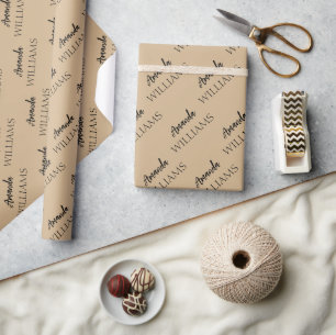 Zwart Trendy Elegant Voornaam   Tan Brown Cadeaupapier