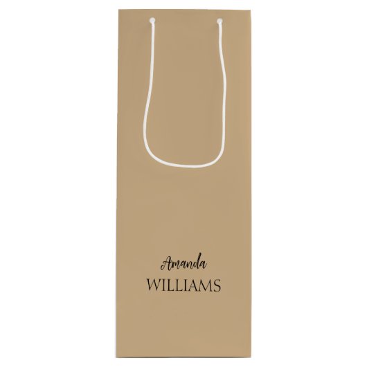 Zwart Trendy Elegant Voornaam | Tan Brown Wijn Cadeautas (Voorkant)