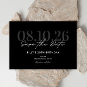 Zwart Trendy minimalistische esthetische verjaarda Save The Date