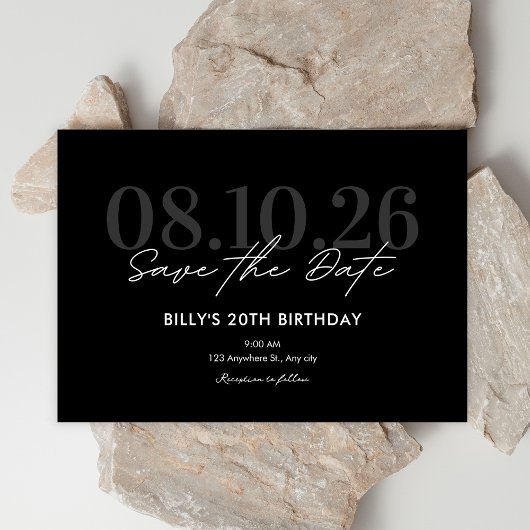 Zwart Trendy minimalistische esthetische verjaarda Save The Date