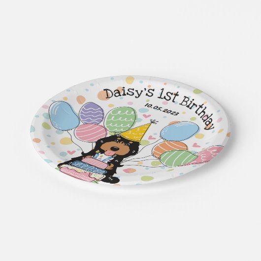 Zwart Tri gekleurde Cockapoo Cavapoo hond Verjaard Papieren Bordje (Gekanteld)