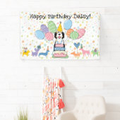 Zwart Tri Kleur Sheepadoodle Hond Verjaardagsfeest Spandoek (Insitu)