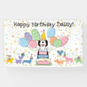 Zwart Tri Kleur Sheepadoodle Hond Verjaardagsfeest Spandoek (Horizontaal)