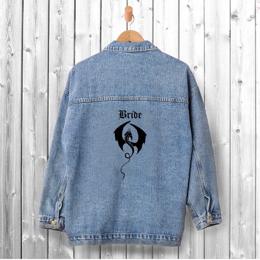 Zwart Tribal Dragon Bruiloft Bruid Denim Jacket