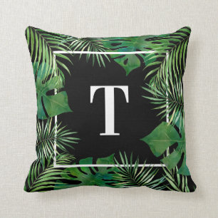 Zwart Tropisch Palmblad Botanisch Monstera blad Kussen