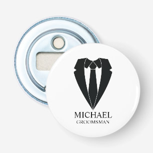 Zwart trouwpak en Stropdas Gepersonaliseerde Groom Button Flesopener