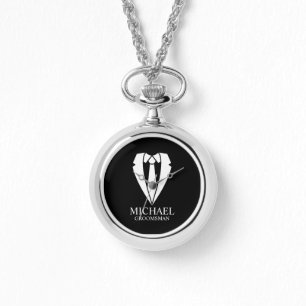Zwart trouwpak en Stropdas Gepersonaliseerde Groom Horloge