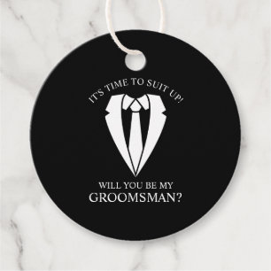 Zwart Trouwpak en Stropdas Groomsman Voorstel Bedankjes Labels