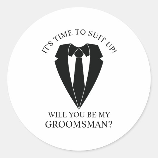 Zwart Trouwpak en Stropdas Groomsman Voorstel Ronde Sticker (Voorkant)