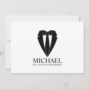 Zwart Trouwpak Gepersonaliseerde Groomsman Voorste Kaart