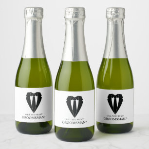 Zwart Trouwpak Groomsman Voorstel Sparkling Wijnetiket