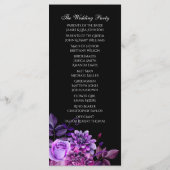 Zwart trouwprogramma. Paarse bloemenceremoniekaart Programma (Achterkant)