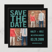 Zwart & turquoise glitter Bewaar de datum fotokaar Kaart (Voorkant / Achterkant)