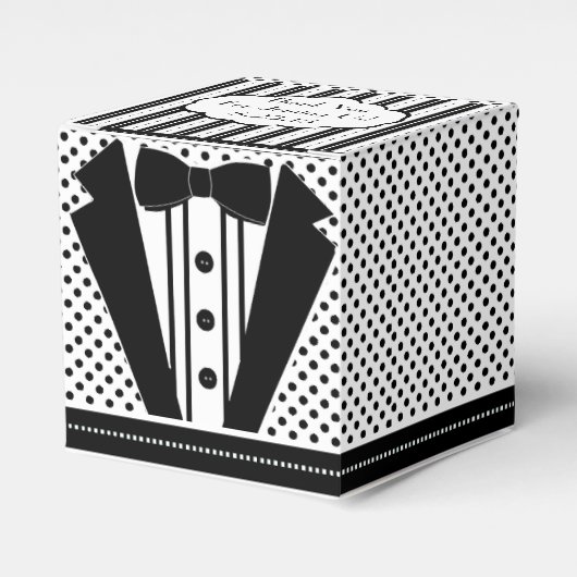 Zwart Tuxedo- Kleine Vierkant Bedankdoosjes (Voorkant Zijde)