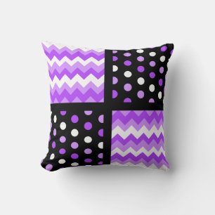 Zwart/Twee-Tone Ultraviolet/Witte Chevron/Polkadot Kussen