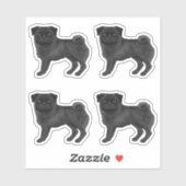 Zwart vacht kleur Pug Mops Schattige Dog Illustrat Sticker (Vel)