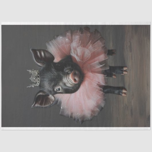 Zwart Varken Roze Tutu Decoupage Tissuepapier (Voorkant)
