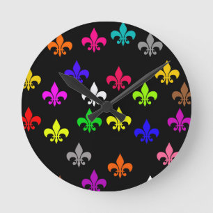 Zwart Veelkleurig Fleur-de-lis Patroonontwerp Ronde Klok